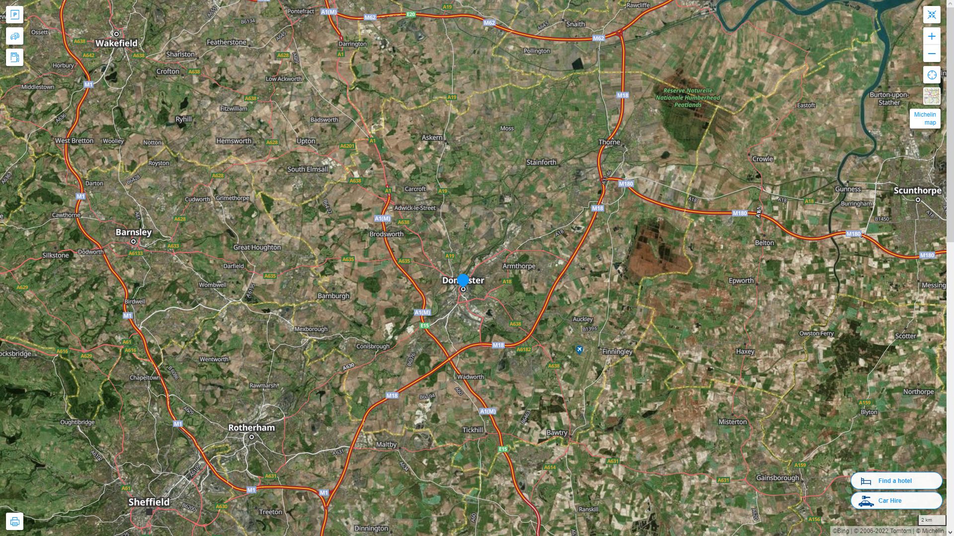 Doncaster Royaume Uni Autoroute et carte routiere avec vue satellite